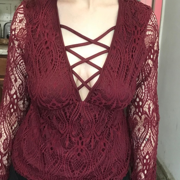 Burgundy Lace Blouse - Picture 6 of 8